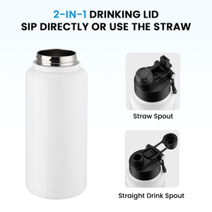 Nouveaux substrats pour gobelets tendance 2026, 34 oz (1000 ml), vierges pour sublimation, avec paille 2-en-1 et couvercle à ouverture rapide avec poignée - Product Image 2