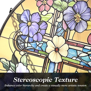 Atrapasueños de Vitral de 7.8'' con Cruz y Flores Silvestres, Decoración Cristiana para Ventanas, Atrapasueños, Arte para Hogar y Jardín, Regalo - Product Image 3