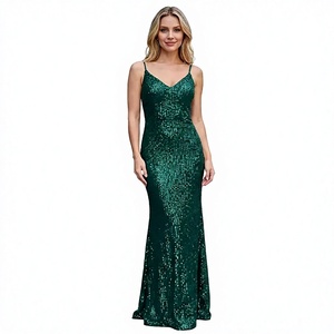 <span class=keywords><strong>Robe</strong></span> longue sirène vert émeraude à sequins, bretelles spaghetti, col en V, pour femme, sexy, pour soirée, bal, cérémonie - Product Image 1