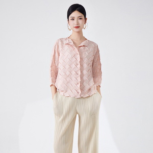 Chemisier plissé pour femme, modèle 2026, avec boutons pliables uniques, style décontracté et polyvalent - Product Image 1