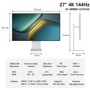 Moniteur de couleur TCOLOR 27 pouces <span class=keywords><strong>4K</strong></span> UHD Résolution 3840x2160 144 Hz Moniteur vertical USB-C avec haut-parleur pour <span class=keywords><strong>mini</strong></span> PC - Product Image 2