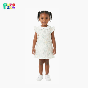 Puresun Hoge Kwaliteit Casual Print Flutter Mouw Strik Katoenen Meisjes Zomerjurk ODM Custom Knielange - Product Image 3