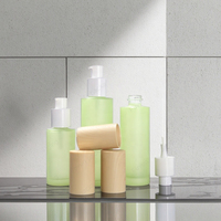 Pot de crème givré clair avec couvercle en bambou ensembles vides pour mascara et bouteille en verre de goutte pour les yeux emballage cosmétique pour lotion tonique