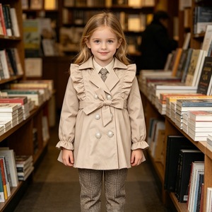 Vêtements pour enfants, manteau kaki pour filles, veste coupe-vent à double boutonnage avec volants et boutons perlés, veste d'extérieur pour enfants, vêtements <span class=keywords><strong>de</strong></span> tous les jours - Product Image 4