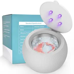 Rehareble pembersih ultrasonik portabel, cincin perhiasan pencuci getaran, pembersih sikat gigi kotak pembersih riasan dengan UV