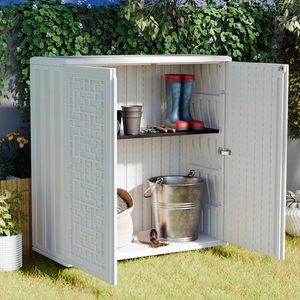 Vente en gros d'usine <span class=keywords><strong>Armoire</strong></span> <span class=keywords><strong>de</strong></span> rangement <span class=keywords><strong>de</strong></span> <span class=keywords><strong>jardin</strong></span> extérieure en résine plastique HDPE à double <span class=keywords><strong>porte</strong></span> étanche et résistante avec étagères en métal - Product Image 5