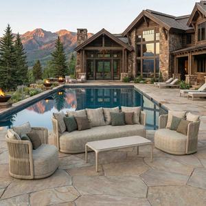 Chaise longue de jardin en corde tressée de luxe moderne, <span class=keywords><strong>lit</strong></span> de soleil rembourré, canapé de patio pour hôtel, bord de piscine - Product Image 4