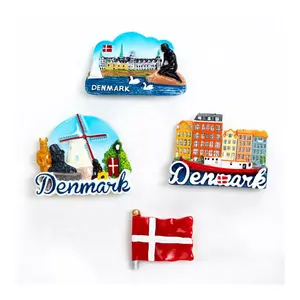 Denmark Souvenirs Tourism Resin Charms Fridge Magnets Customized Logo Sedex ISO Certificated Special Gifts