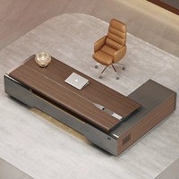 Bureau de direction en bois de luxe en forme de L, grain de bois clair, pour président, directeur, haut de gamme, moderne, facile à assembler