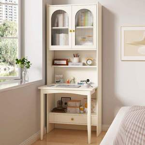NKAHS Modern Wood Bookcase <b>Desk</b> Combo 5-<b>Shelf</b> Midcentury Design Bedroom Furniture with Glass Doors and Storage Space - Product Image 4