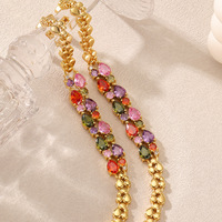 Bracelet en cuivre avec zircon synthétique multicolore en forme de goutte, bracelet tennis plaqué or 18 carats, bijou fantaisie pour femme, cadeau