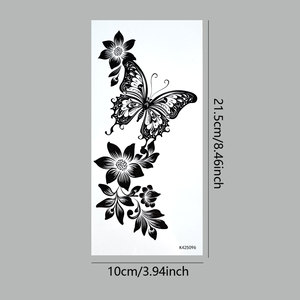Autocollants de <span class=keywords><strong>tatouage</strong></span> de fleurs de <span class=keywords><strong>papillon</strong></span> noires, imperméables, longue durée, art corporel réaliste - Product Image 2