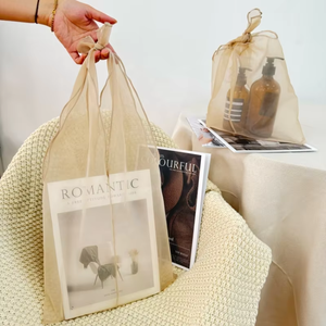 Custom Eco-friendly Polyester Organza Tote <b>Bag</b> Luxury Handle Woven-label Logo Printing <b>Transparent</b> Swimwear Shopping - Product Image 2