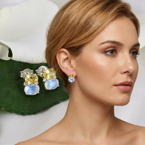 Natural Yellow Sapphire Rainbow Moonstone Diamond <b>Stud</b> <b>Earrings</b> 925 Sterling Silver Handmade Fine Gemstone Jewelry Wholesaler - Product Image 4