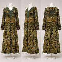 Robe longue décontractée pour femme, col mandarin, imprimé botanique, coupe évasée, patte de boutonnage brodée, vente en gros usine