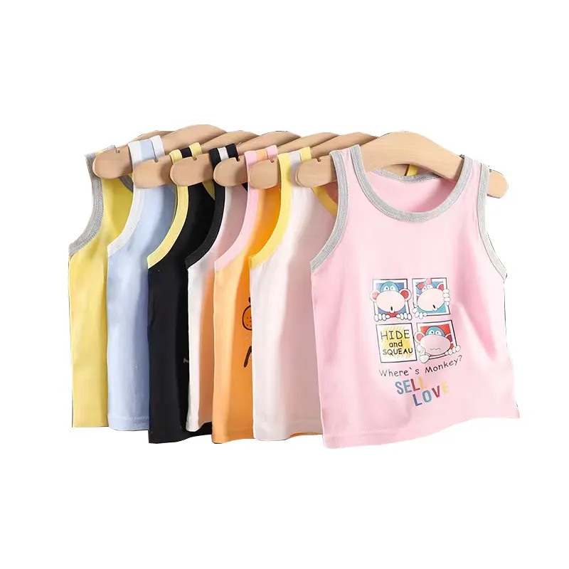 T-shirts en coton pour bébés, sans manches, ensemble coordonné deux pièces, pour garçons, vêtements avec dessin animé