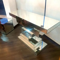 MEUBLES MIROIR EN T-SHAPED CONSOLE EN VERRE MIROIR TABLE ET MIROIR AVEC ENSEMBLE DE DIAMANTS