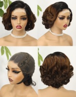 Perruque Courte Coupe Pixie à Raie Latérale en Cheveux Naturels, Haute Densité, Boucles Volumineuses, avec Closure Dentelle 4x4 pour Femmes Noires Couleur Naturelle