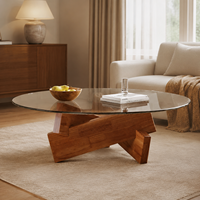 Table basse mobile en verre trempé avec cadre en bois, style italien moderne pour salon et bureau