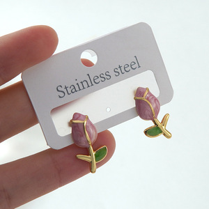 Pendientes <span class=keywords><strong>de</strong></span> Aro Redondos <span class=keywords><strong>de</strong></span> Acero Inoxidable <span class=keywords><strong>con</strong></span> Baño <span class=keywords><strong>de</strong></span> Oro, Diseño <span class=keywords><strong>de</strong></span> Flor y Mariposa, <span class=keywords><strong>con</strong></span> Esmalte <span class=keywords><strong>de</strong></span> Mármol Rosa, Joyería Diaria - Product Image 4