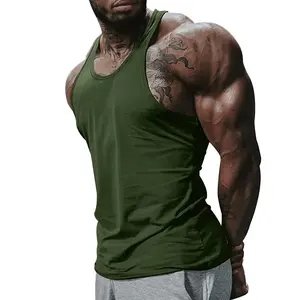 Gym Sports Vest Solid Fitness Halter Shirt Men Crew Neck White Custom Workout Tank Top Man's Polyester Spaghetti Strap Tank Top