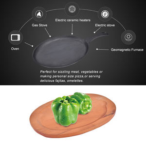 2 in 1 Cooking Cookware Frying Skillet Cast Iron <strong>Grill</strong> Pizza <strong>Pan</strong> With Wooden Board - Product Image 5