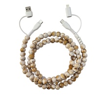 Nouveauté : Câble de charge rapide multi-protocoles USB Type C 4-en-1 moderne avec perles en strass couleur ambre et jade pour téléphone