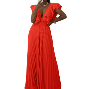 Nuevo Mono de Moda para Mujer con Escote en V Profundo, Cintura Alta, Sexy, con Volantes y Pierna Ancha - Product Image 4