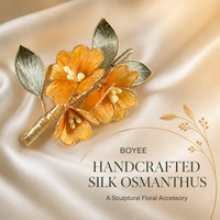 Bros Hiasan Kepala Bunga Sutra Osmanthus Oranye Buatan Tangan untuk Anak & Dewasa, Terbuat dari Benang Sutra Mulberry dengan Detail Filigree, Merek BOYEE