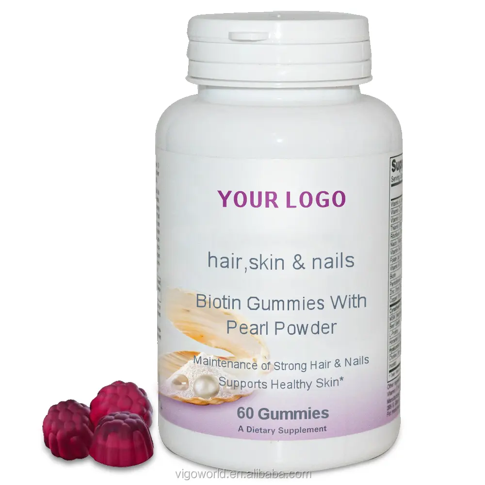 OEM Getah Vitamin Rambut Biotin Alami, dengan Bubuk Mutiara Alami untuk Pertumbuhan Rambut dan Kuku