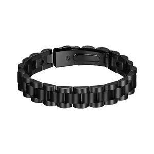 Bracelet en acier inoxydable de 10 mm de largeur avec éléments en hématite et aimants noirs - Product Image 6