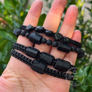 Dân tộc đá tự nhiên hình dạng miễn phí nguyên liệu đen Tourmaline đá hạt Vòng đeo tay cho phụ nữ người đàn ông unisex Boho đá quý jewlery bán buôn - Product Image 1