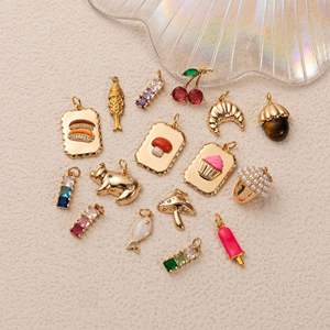 Divers pendentifs en émail Fashion DIY Daily Square Mushroom Cherry Golden Pig Copper Charm for Jewelry Making Women Necklace - Product Image 1