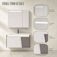 Meuble-lavabo de salle de bain mural en PVC blanc avec vasque intégrée, miroir, rangement, poignées et fermeture douce – Projet OEM/ODM personnalisé