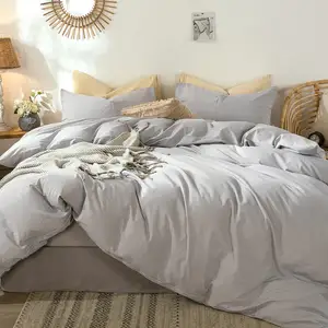 Copripiumino per biancheria da letto tinta unita in stile moderno personalizzato Set copripiumino comodo morbido traspirante in lino di cotone lavato 100%