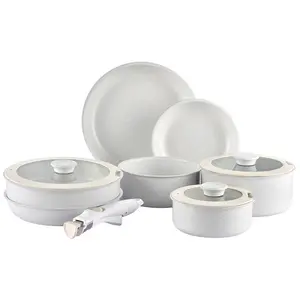 11 Piece Korean Style Nonstick Marble Coating Aluminum Cookware Sets with Removable Handle
