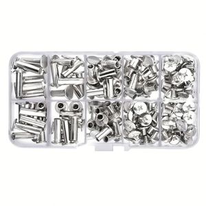 Rivets tubulaires doubles à double capuchon en laiton plaqué nickel de 4 mm pour artisanat du cuir - Product Image 1