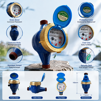 Compteur d'eau mécanique en fonte bleue pour usage résidentiel, jauge de débit froid avec couvercle de protection, équipement de mesure fileté pour applications utilitaires
