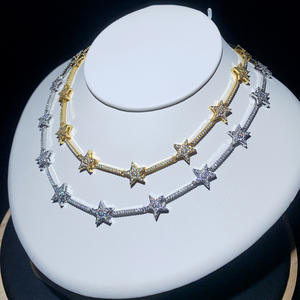 قلادة سلسلة تنس مرصعة بالنجوم، سلسلة مرصعة بأحجار الزركونيا المتألقة الصغيرة، قلادة خانقة للنساء - Product Image 3