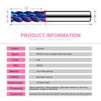 AZZKOR 4F fraises à fond plat avec anneau de couleur bleu Nano revêtement carbure de tungstène pour CNC mécanique TGP-HRC60