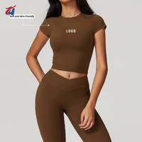 Ensembles de yoga et de fitness pour femmes avec logo personnalisé, vente en gros, comprenant un soutien-gorge de yoga et un legging de sport, 2 pièces, tenue de sport, ensemble de yoga avec pantalon évasé