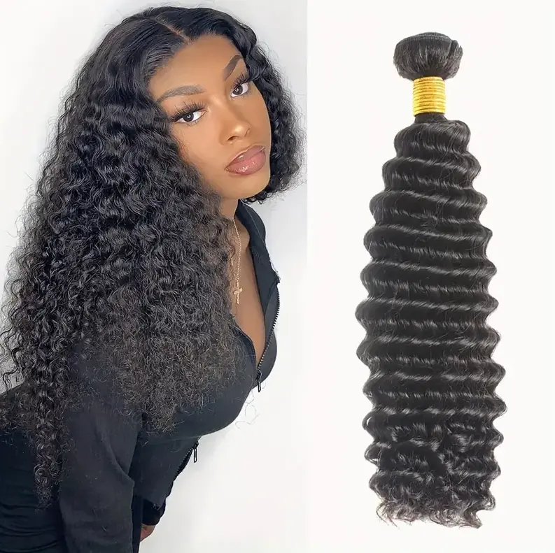 Bundles de cheveux humains Remy brésiliens vierges bon marché Deep Wave Curly Weave 100% Bundles de cheveux brésiliens non transformés