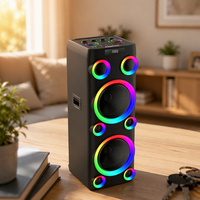 Speaker Pesta Kayu BKK OEM 500W RMS Dual 12 Inch dengan Lampu LED RGB, Sistem Suara Karaoke BT
