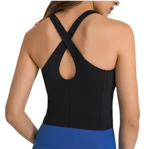 Women ready for ship recycled nylon spandex women tank top with bra