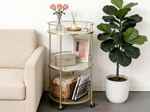 Estante moderno de travertino de 3 niveles, marco de Metal para uso diario para <span class=keywords><strong>el</strong></span> hogar, <span class=keywords><strong>Bar</strong></span>, apartamento, sala de estar, comedor, carrito de Hotel para Cocina - Product Image 2