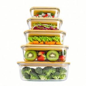 Cubierta Rectangular de Madera de Bambú para Recién Nacidos, Fiambrera Sellada de Vidrio de Alta Temperatura para Microondas - Product Image 1