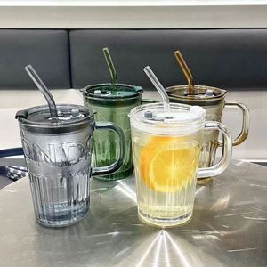 450ml Colorful-<b>Alphabet</b> Water Cup Advertising Glass Coffee Cup Milk Cup with Lid, Handle, and Straw - Product Image 1