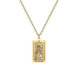 Collar con Colgante de Carta del Tarot |   Collar Unisex de Acero de Titanio |   Acero Inoxidable con Recubrimiento PVD en Color Oro y Acero - Product Image 1