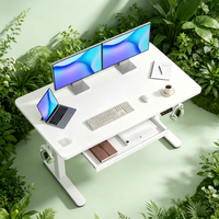 Bureau debout ergonomique moderne blanc en bois avec tiroir, réglable en hauteur, pour usage commercial et bureau à domicile