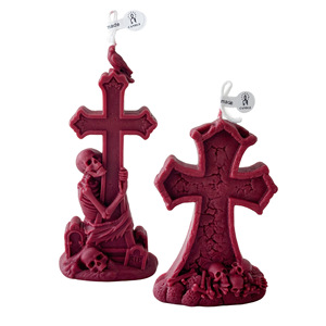 Vela perfumada con forma de cruz y calavera de Halloween, vela de cera con diseño de lápida sangrienta para decoración espeluznante del hogar - Product Image 5